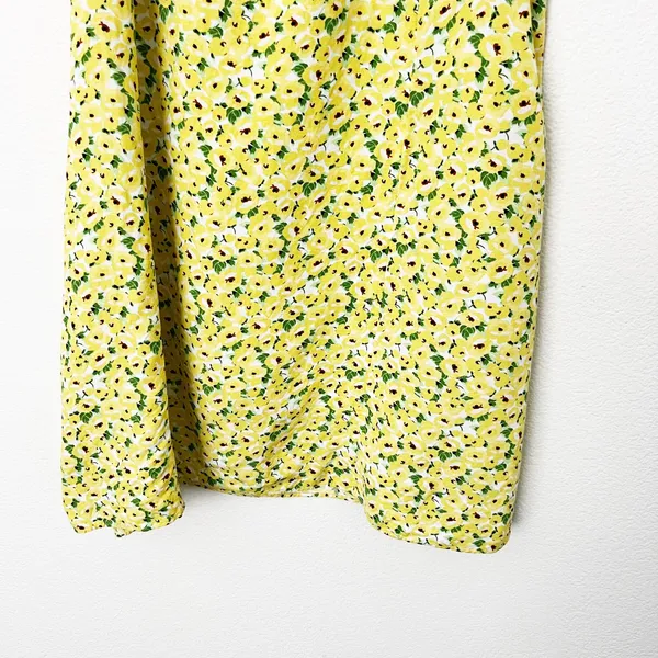 [LOFT] Yellow Floral Print Linen Blend High Waist Side Slit Midi Skirt Size 14 - Image 7