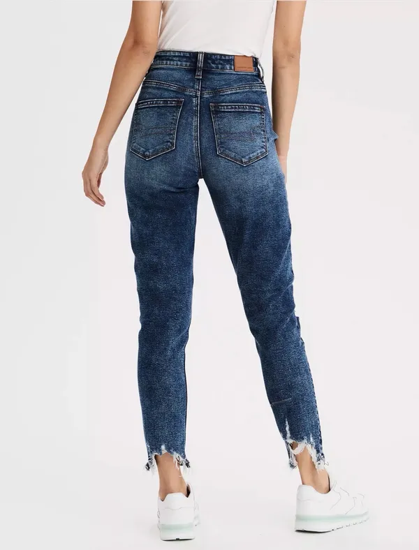 American Eagle Highest Rise Mom Jeans | Size 0R | Distressed Dark Wash Denim - Image 6