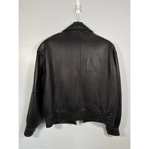 Vintage 90s Black Genuine Leather Bomber Jacket Oversized Mens XL - Image 7