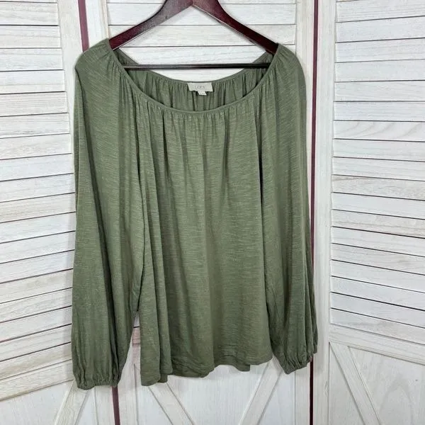 Loft Slub Jersey Knit Scoop Neck‎ Peasant Tee Shirt Olive Green Large - Image 7