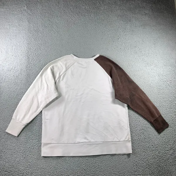 Nike Dri-FIT Big Swoosh Sweatshirt XL Neutral Sporty Colorblock Brown Gray White - Image 3