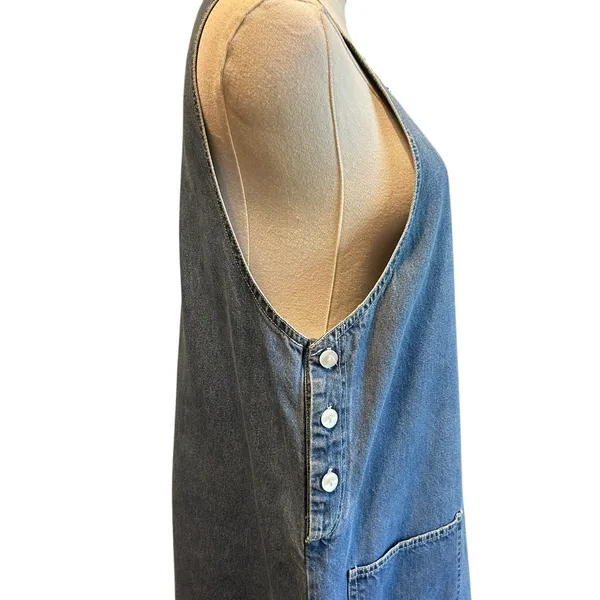 Denim Midi Dress VTG Embroidery Front Pockets Boho Western SZ M Carolina Bay - Image 10