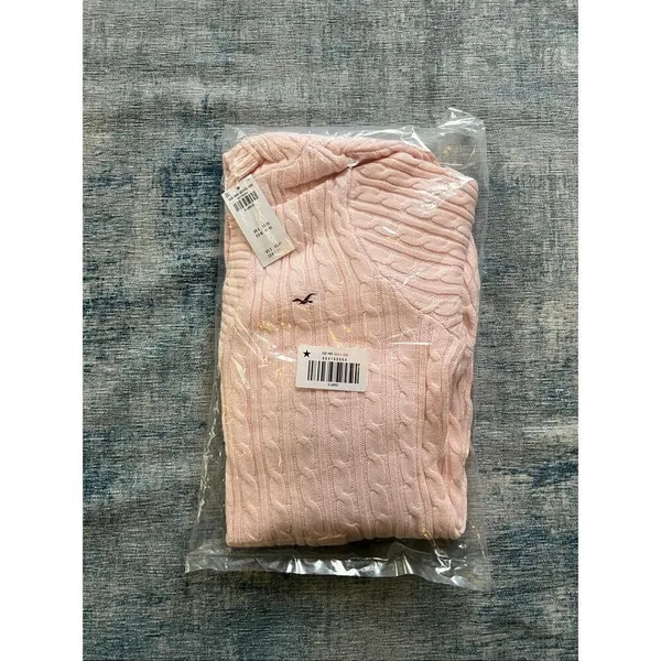 NWT! Hollister Pink Cable Knit V Neck Hoodie Sweater XL - Image 7