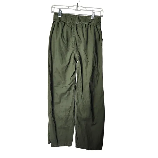 Happily Grey Olive Green Elastic Waist High Rise Cotton Wide Leg Pants Sz Small - Image 2