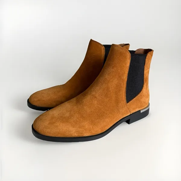 Nine West Tan Suede Chelsea Boots Women's 7.5M Silver Heel New NWOB - Image 3