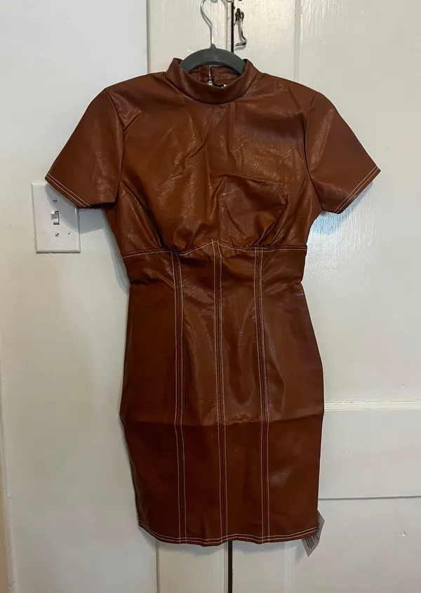 ASOS Brown Pleather Mini Dress - Image 6