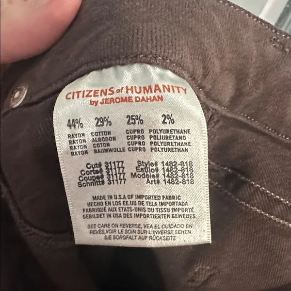 Citizens of Humanity Womens Avedon Skinny Jeans Coated Brown Moto Detail Size 26 - Image 6