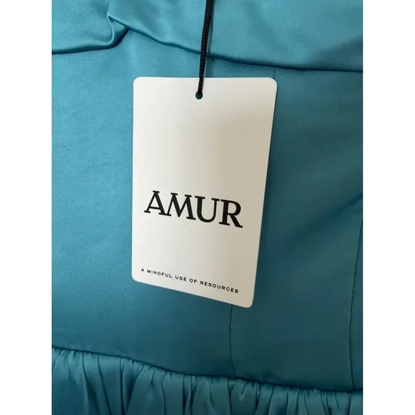 AMUR Teal Blue Satin Strapless Bubble Hem Mini Dress Size 4 NWT - Image 4