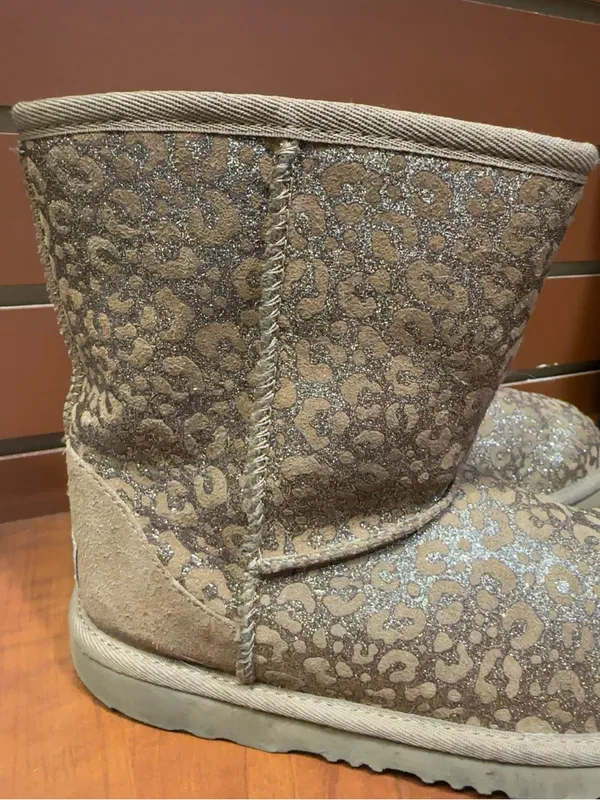 UGG Leopard-Pattern Suede Mid-Calf Boots in Beige - Image 3