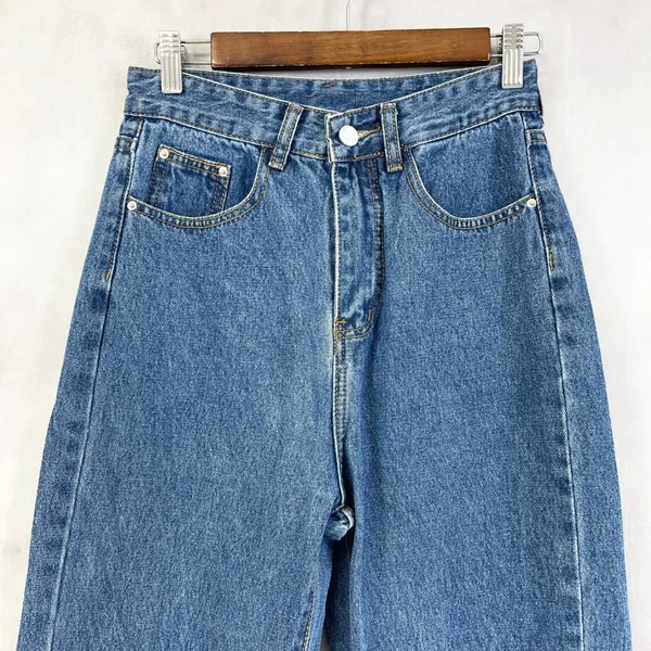 Barrel Leg Women Jeans‎ XS Y2K High Waisted Raw Hem Grunge Indie Go See Shein - Image 2