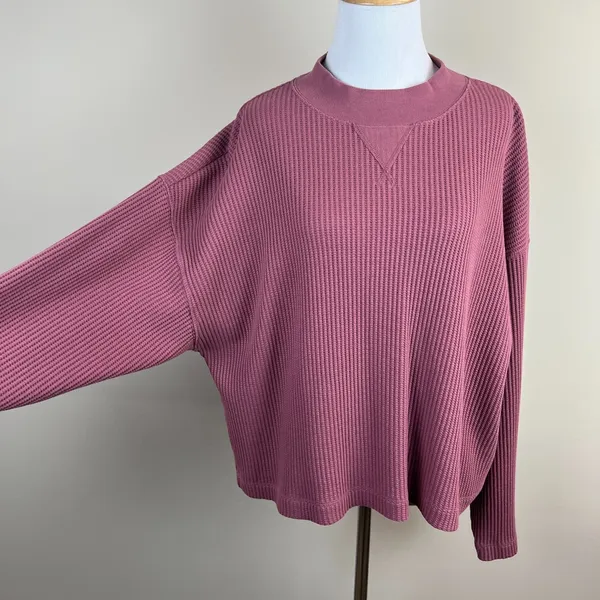 Gap Oversized Waffle Knit Mock Neck Top T-Shirt Womens Large Berry Slouchy Boxy‎ - Image 4