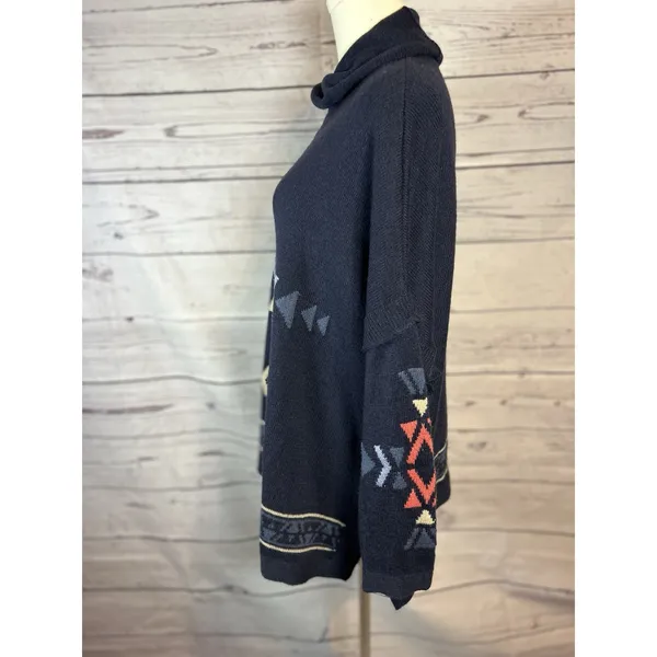 J. Jill oversized poncho style Aztec navy blue turtleneck sweater MP lovely!! - Image 3