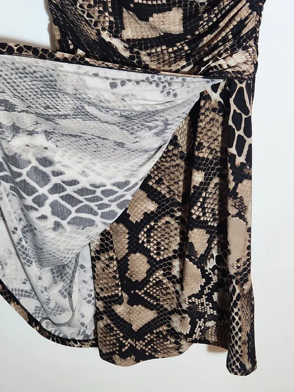 Lauren Ralph Lauren Black and Tan Snakeskin Print Faux Wrap Dress Size 8 - Image 7