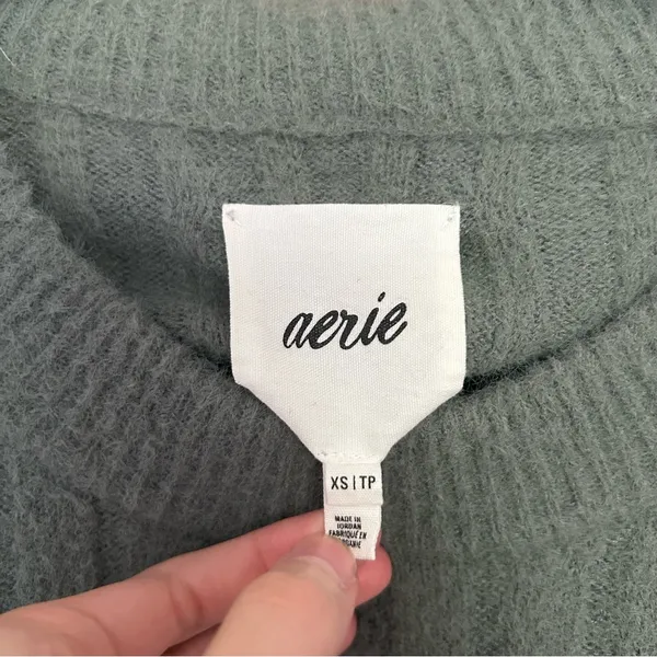 Aerie Muted Green Oversized Ribbed Knit Crewneck Sweater Size XS - Image 5