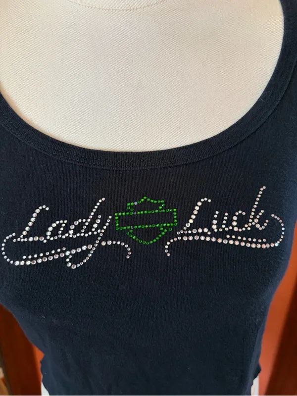 Harley Davidson Lady Luck Rhinestone Scoop Neck Tee - Image 2