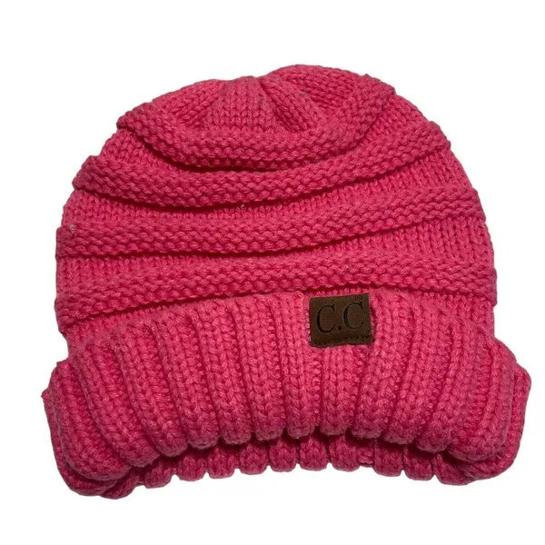 C.C Beanie Mixed Soft Yarn Ribbed Knit‎ Thick Warm Winter Hat Toboggan Pink - Image 3