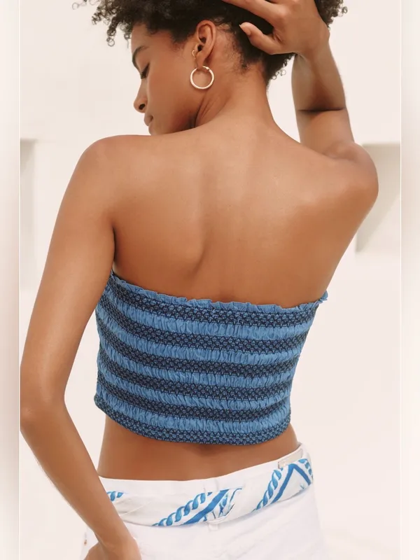 Anthropologie Celandine Strapless Smocked Top in‎ Marina XL NWT - Image 3