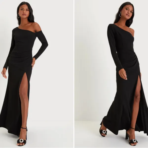 LULU's Prom Wedding Sexy Chic Modern Minimalistic Chic Assymetrical Maxi - Image 4