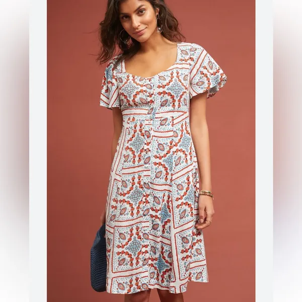 ANTHROPOLOGIE MAEVE Praslin Printed‎ Button Front Midi Dress - Image 2