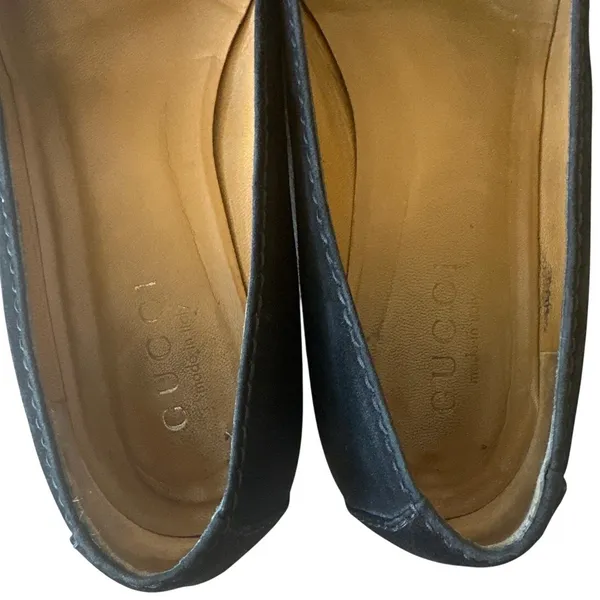 Vintage Gucci‎ Black Suede Square Toe Kitten Heels Logo 36 - Image 5