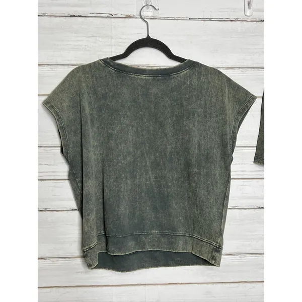 Zenana Acid Wash T-Shirt & Shorts Matching Set Small Dark Green Cotton Lounge - Image 6
