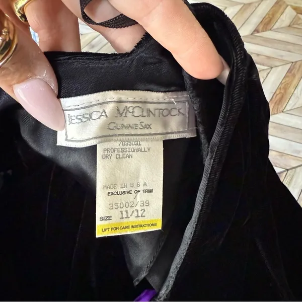 Jessica McClintock Gunne Sax Dress 11/12 Black‎ Velvet Purple Satin 80s HCO Prom - Image 3