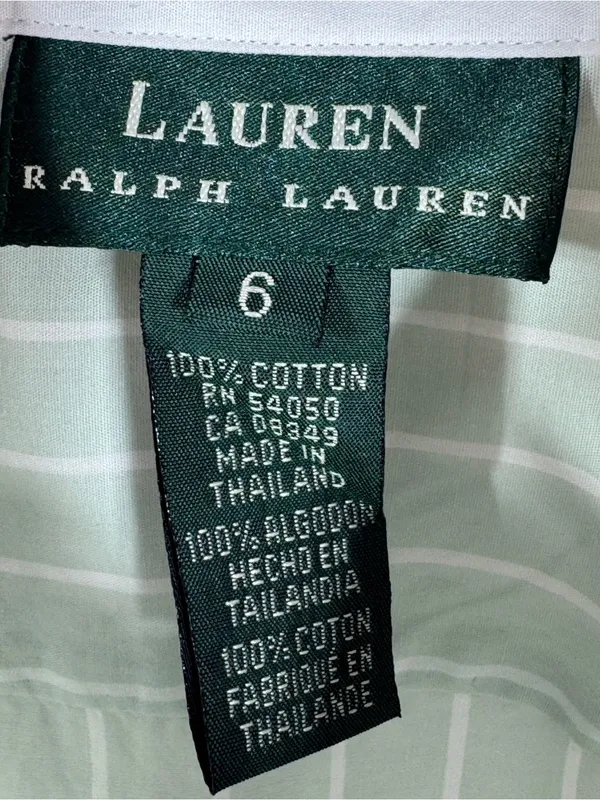 Lauren Ralph Lauren Pinstripe Button Up‎ Shirt Green White Size 6 Preppy Oxford - Image 9
