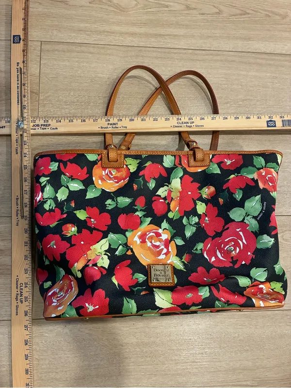 Dooney & Bourke Rose Garden Collection Black Red Leather Tote Bag - Image 2