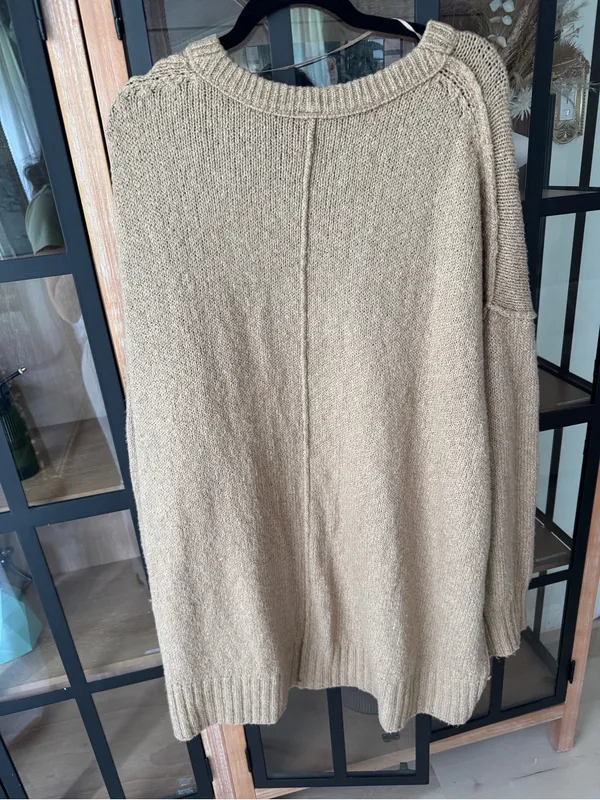 Free People‎ sweater Brookeside tunic Oversized V-Neck Chunky Knit Boho Slouch - Image 4