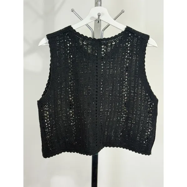 Crochet Knit Sweater Vest Floral Embroidered Cottagecore Grannycore Women’s M - Image 2
