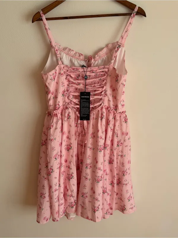 NWT Scarlet Darkness Floral Corset Sundress Pink Milkmaid Mini Dress Large - Image 5