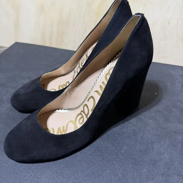 Sam Edelman Black Suede Block Heel Pumps Women's Size 8 Round Toe Dress Shoes - Image 2