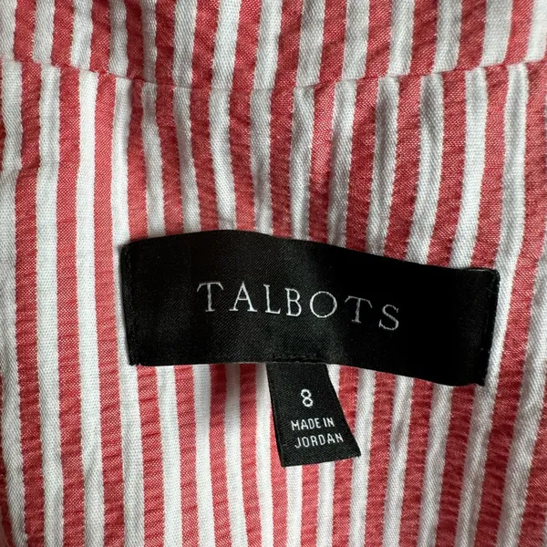 Talbots Size 8 Seersucker Blazer Jacket Coral White 2 Button Notched Collar - Image 7