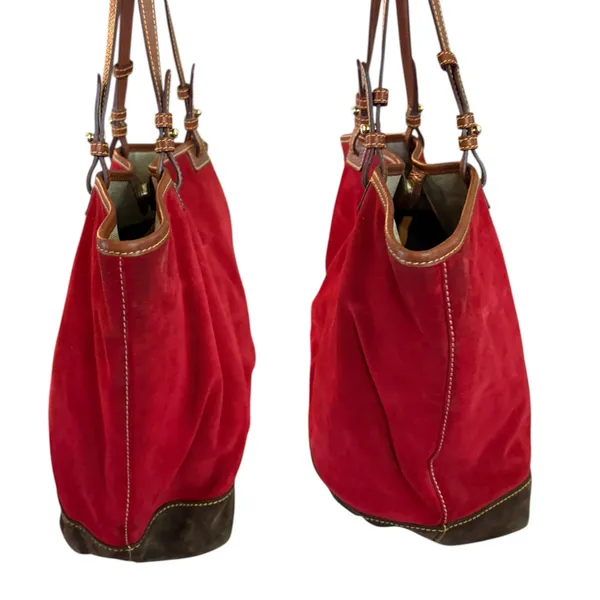 Dooney & Bourke Red Brown Suede Leather Tote Purse - Image 3