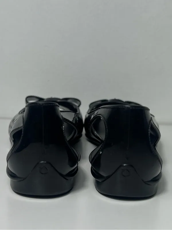 Salvatore Ferragamo Nilly Nara Vara Bow Perforated Peep Toe Jelly Flat Slides - Image 10