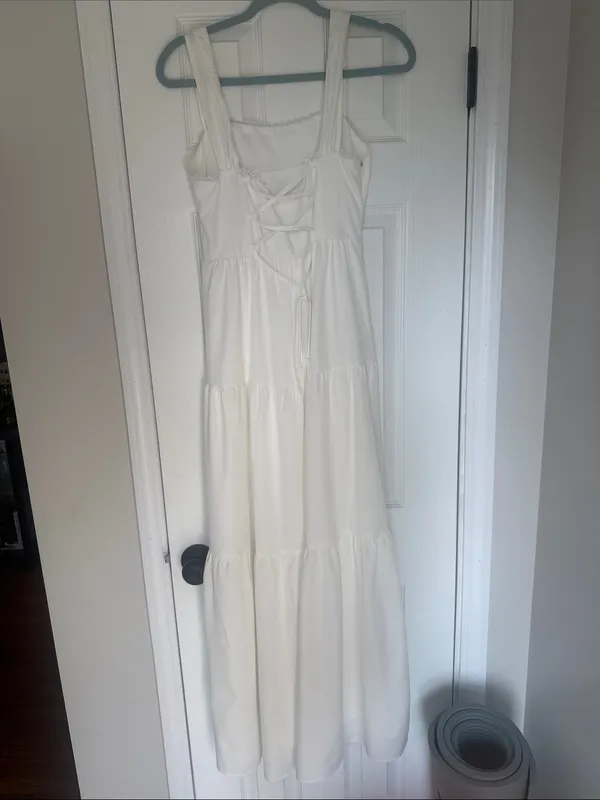 Amazon White Tiered Maxi Dress with Wide Straps - Image 3