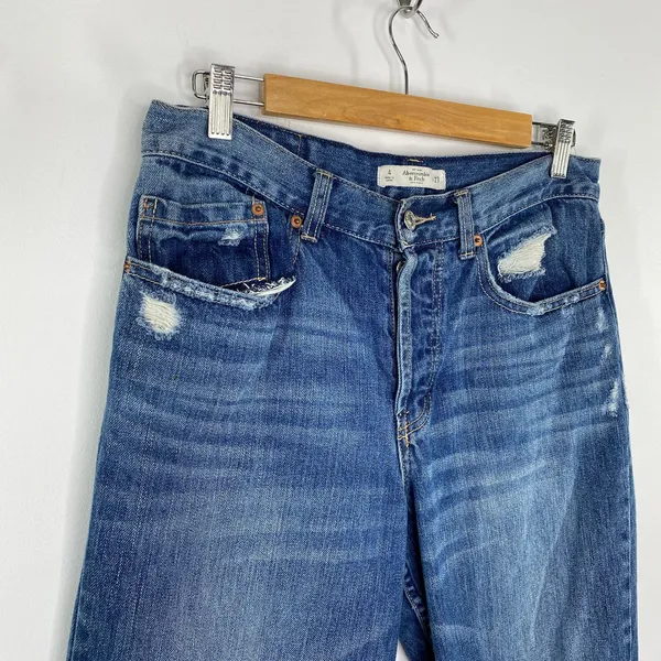 Abercrombie Dark Wash Distressed Button‎ Fly Mom Denim Jeans Womens Size 4/27 - Image 7