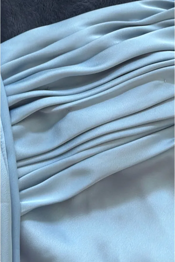Azazie Bridesmaid Dress Satin Strapless with Neck Scarf - Image 5