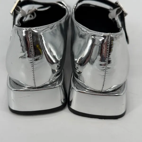 GB Silver‎ Metallic Double Strap Mary Jane Square Toe Block Heel Shoes Size 11 - Image 5