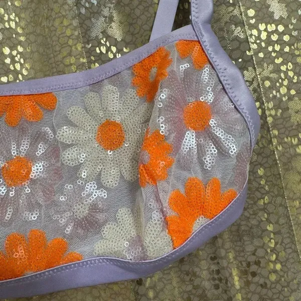 Aerie Lavender Orange Embroidered Sequin Floral Bralette Small NWOT - Image 4