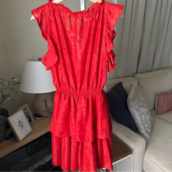 Chelsea & Violet Sleeveless Red Roses Ruffle Jardin Chinoiserie Dress Size S - Image 8