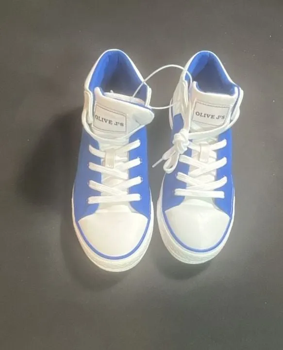 Olive J's Blue and White Canvas High Top Sneakers sizes 5-7-5 - Image 2