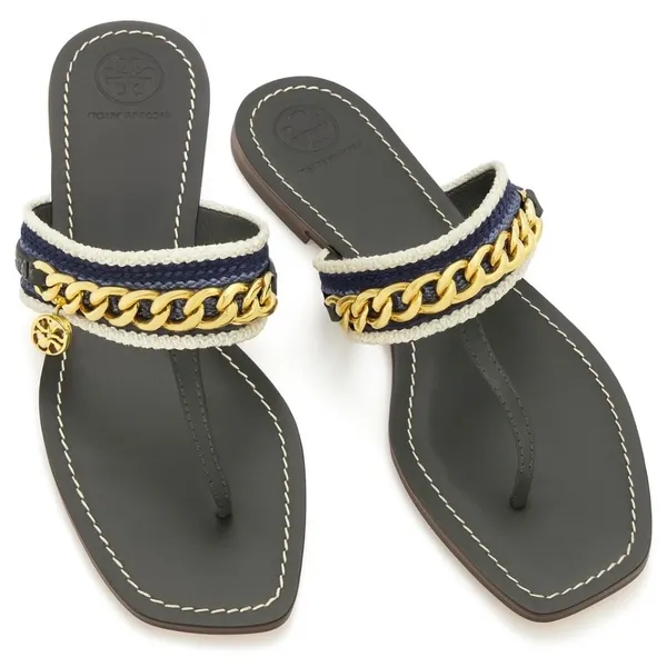 New!‎ Tory Burch Mini Benton Chain Thong Sandals in Poblano, Size 6 $278 - Image 2