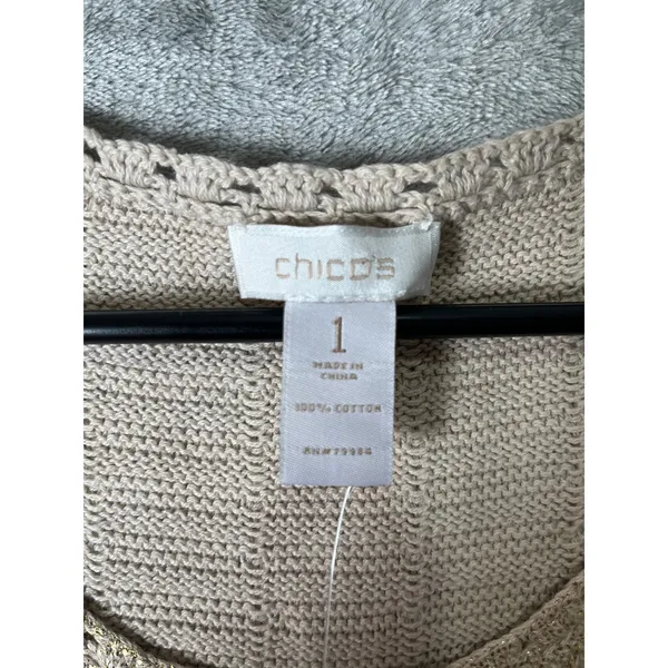 Chico’s Aspen‎ Foiled Gold Sweater Tank Knit Top Shimmer 100% Cotton 1/MD NEW - Image 3