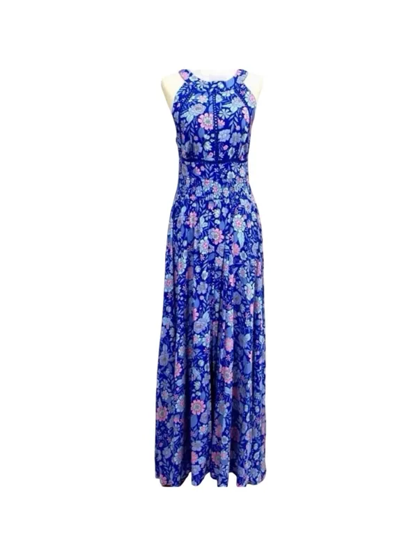 Abel the Label Bluebell Floral Halter Tie Back Full Skirt Maxi Dress XSmall - Image 4