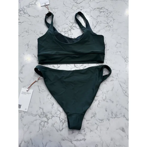 NWT Quince Palm Green Italian Tank Bikini Top & Low Rise Bottoms Size Small - Image 2