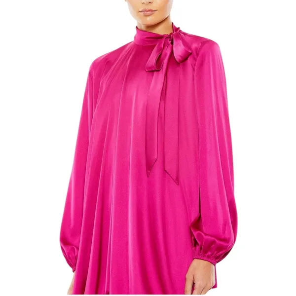 Mac Duggal NEW Size 8 Pink Magenta Long Sleeve Satin Cocktail Mini Dress 55968 - Image 2