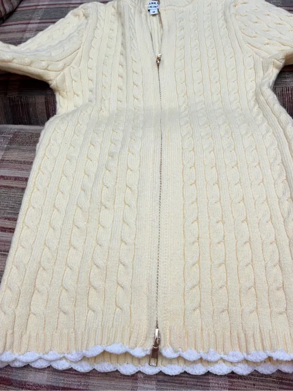 Frankie's Bikinis Pale Yellow Cable Knit Zip Cardigan - Image 6