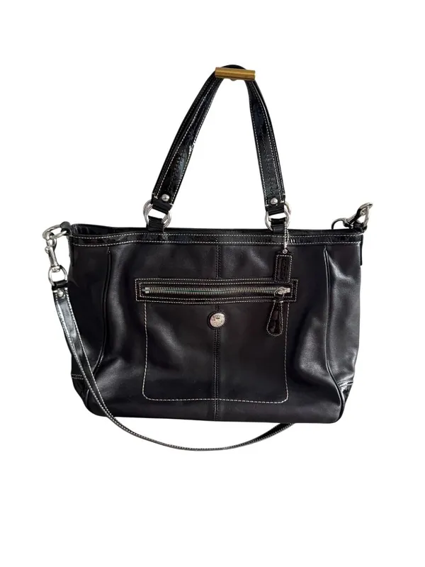 COACH Laura Black Silver Leather Tote Bag w/ Strap - Image 14