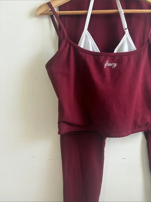 Fancy Burgundy Cropped Sports Bra with leggings - Image 2